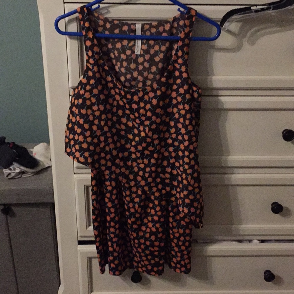 Brown dress with coral flower print